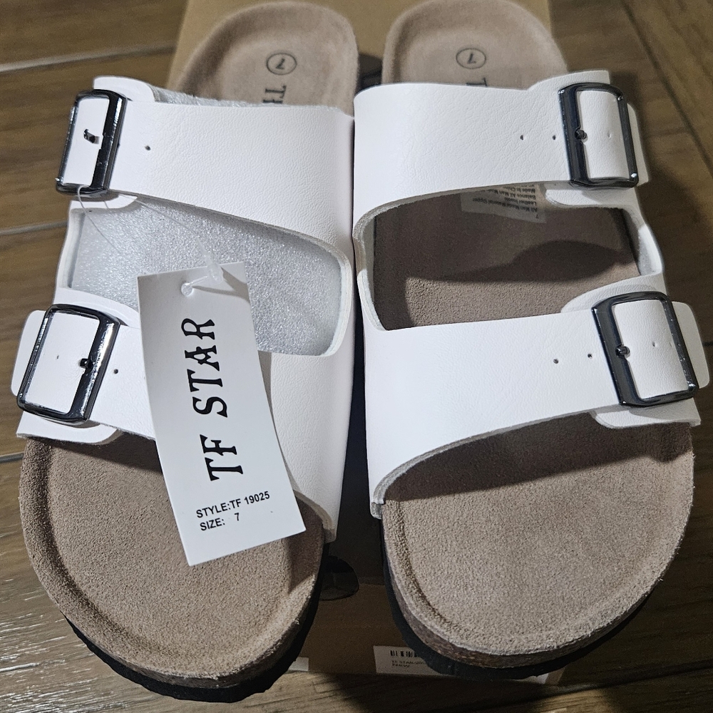 TF STAR Women 2-Strap Adjustable Buckle, Flat Casual Cork Size 7 New